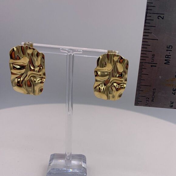 Earrings, 18 K gold plated titanium, minimalist geometric, organic, large scale - Picture 4 of 17